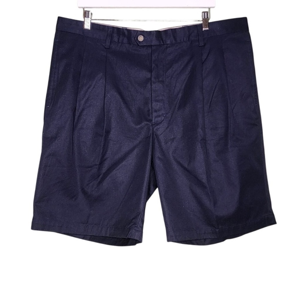 Cutter & Buck Pleated Buck Shorts Navy Blue Cotton Golf Chino Preppy Summer 42‎
